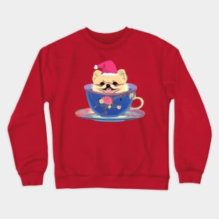 Cutest Pink Teacup Pomeranian Puppy in Merry Christmas Day Crewneck Sweatshirt